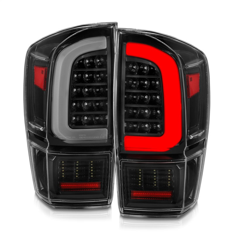 ANZO 16-21 Toyota Tacoma LED Tail Lights - w/ Light Bar Sequential Black Housing & Clear Lens - eliteracefab.com