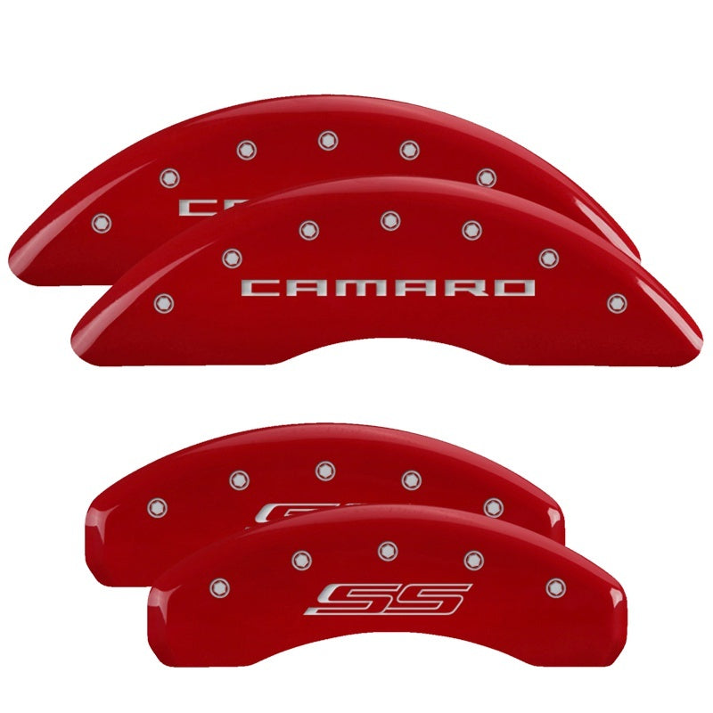 MGP 4 Caliper Covers Engraved Front Gen 5/Camaro Engraved Rear Gen 5/SS Red finish silver ch - eliteracefab.com