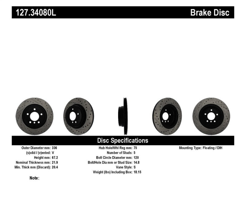 StopTech 06 BMW 330 / 07-09 BMW 335 Slotted & Drilled Left Rear Rotor - eliteracefab.com