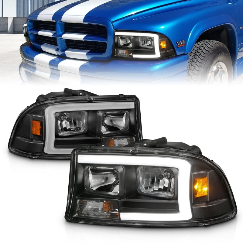 ANZO 97-04 Dodge Dakota/Durango Crystal headlight Set w/ Light Bar Black Housing - eliteracefab.com
