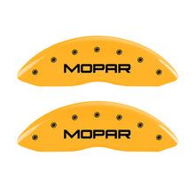 Load image into Gallery viewer, MGP 4 Caliper Covers Engraved Front &amp; Rear Mopar Yellow Finish Black Char 2006 Dodge Charger MGP