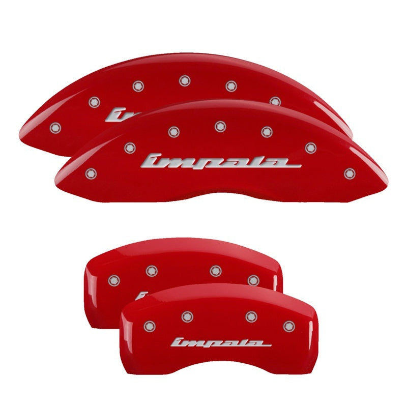 MGP 4 Caliper Covers Engraved Front & Rear Impala Red finish silver ch MGP