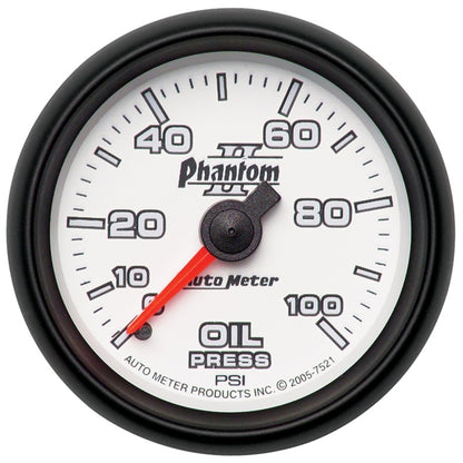 Autometer Phantom II 52.4mm Mechanical 0-100psi Oil Pressure Gauge 7521