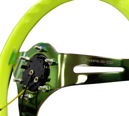 NRG Classic Wood Grain Steering Wheel (350mm) Neon Yellow Color w/Neochrome Spokes - ST-015MC-NYW