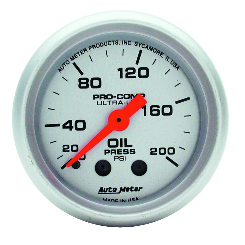 AutoMeter GAUGE; OIL PRESSURE; 2 1/16in.; 200PSI; MECHANICAL; ULTRA-LITE - eliteracefab.com