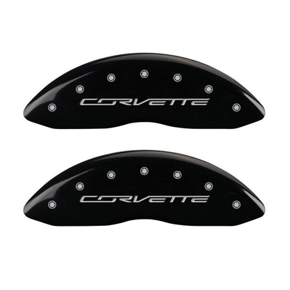 MGP 4 Caliper Covers Engraved Front & Rear C7/Corvette Black finish silver ch MGP