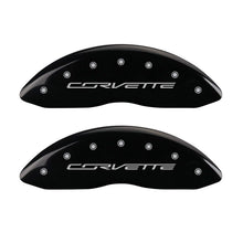 Load image into Gallery viewer, MGP 4 Caliper Covers Engraved Front &amp; Rear C7/Corvette Black finish silver ch MGP