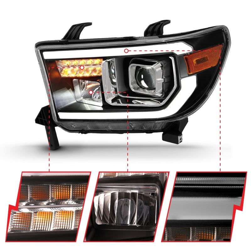 ANZO 2007-2014 Toyota Tundra Projector Light Bar H.L Black Amber(Led High Beam) (Halogen Version) - eliteracefab.com