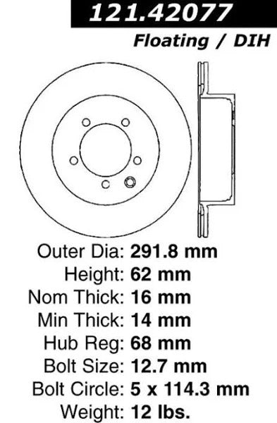 CENTRIC 03-05 350Z REAR ROTOR, 121.42077 - eliteracefab.com