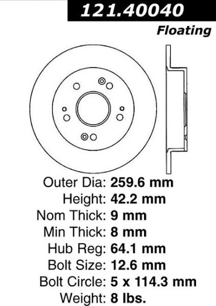 CENTRIC 06-07 ACCURA CSX / 06-09 HONDA CIVIC / 97-01 PRELUDE REAR ROTOR, 121.40040 - eliteracefab.com