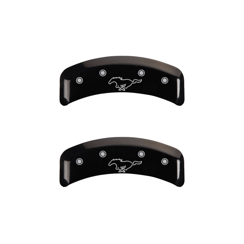 MGP 4 Caliper Covers Engraved Front Mustang Engraved Rear Pony Black finish silver ch MGP