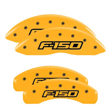 Load image into Gallery viewer, MGP 4 Caliper Covers Engraved Front &amp; Rear Oval Logo/Ford Yellow Finish Black Char 2013 Ford F-150 MGP