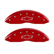 Load image into Gallery viewer, MGP Front set 2 Caliper Covers Engraved Front Bowtie Red finish silver ch MGP