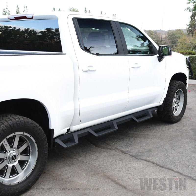 Westin 2019 Chevrolet Silverado/Sierra 1500 (5.5ft) Drop Wheel to Wheel Nerf Step Bars - Txt Black - eliteracefab.com