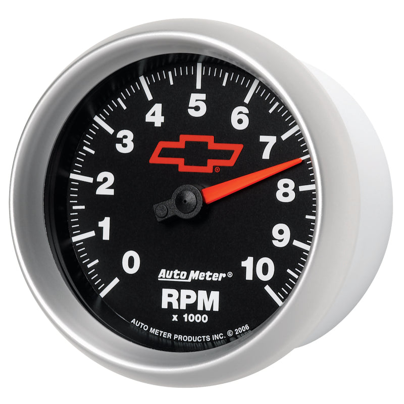 AutoMeter Gauge Tachometer 3-3/8in. 10K RPM In-Dash Chevy Red Bowtie Black 3697-00406