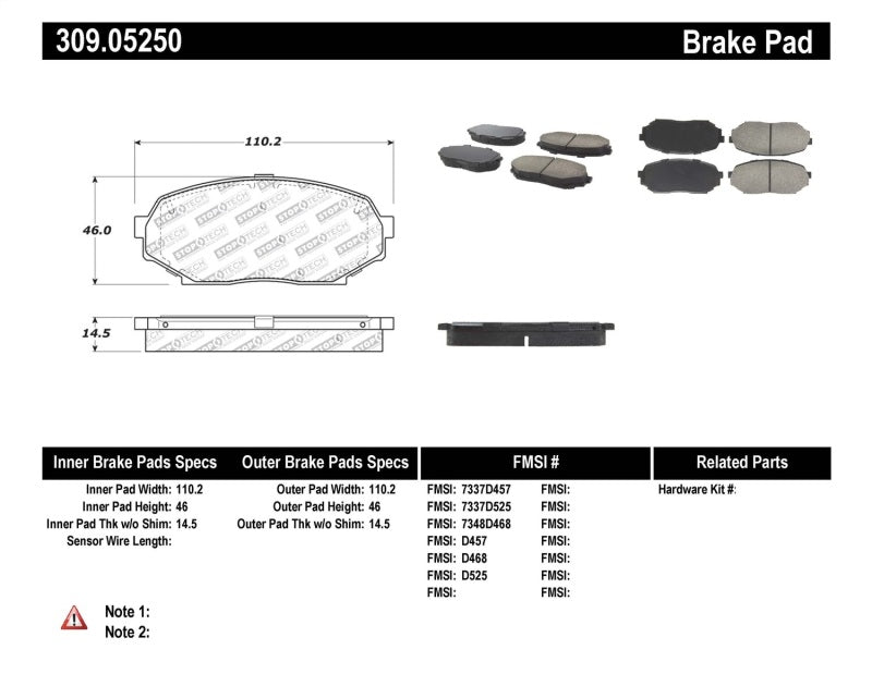 StopTech Performance 90-93 Mazda Miata Front Brake Pads D525 - eliteracefab.com