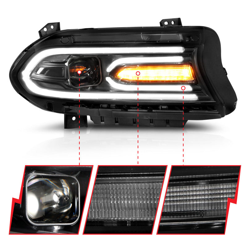 ANZO 2015-2018 Dodge Charger Projector Headlights Plank Style Black - eliteracefab.com