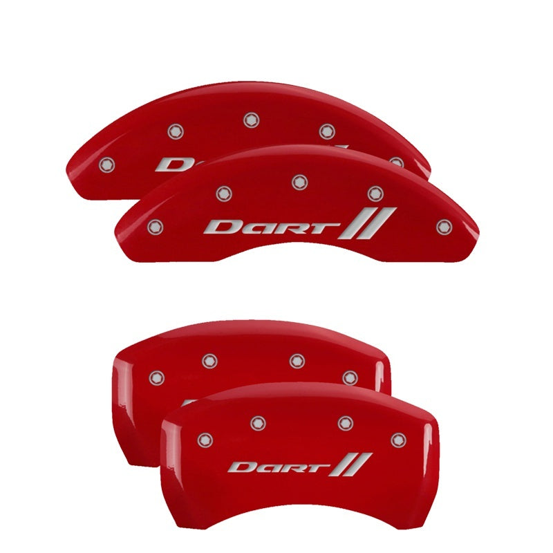 MGP 4 Caliper Covers Engraved Front & Rear With stripes/Dart Red finish silver ch MGP