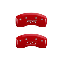 Load image into Gallery viewer, MGP 4 Caliper Covers Engraved Front &amp; Rear Monte Carlo style/SS Red finish silver ch MGP