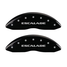 Load image into Gallery viewer, MGP 4 Caliper Covers Engraved Front &amp; Rear Escalade Black finish silver ch - eliteracefab.com