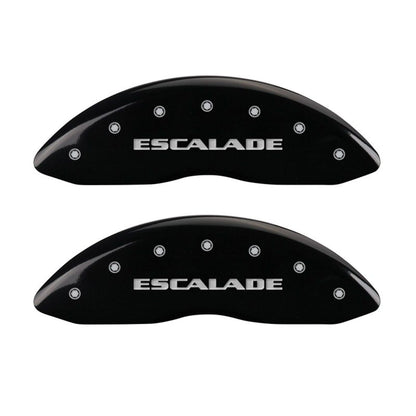 MGP 4 Caliper Covers Engraved Front Escalade Engraved Rear EXT Black finish silver ch MGP