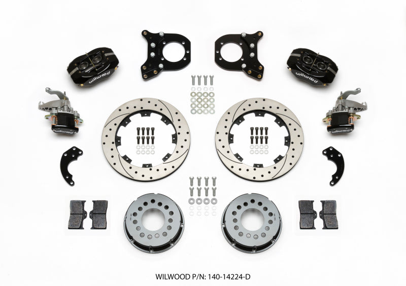 Wilwood Forged Dynalite P/S Rear Kit w/MC4 P-Brake Drilled Chev 12 Bolt w/Clip Eliminator Wilwood