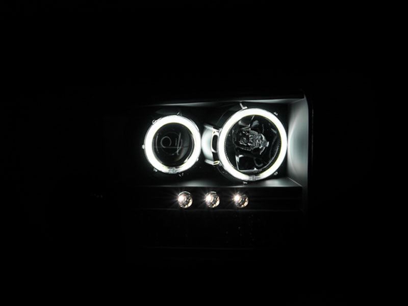 ANZO USA Ford Excursion Projector Headlights W/ Halo Black W/ Led Strip Ccfl 1pc; 2005-2007 - eliteracefab.com