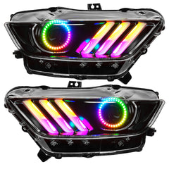 Oracle 15-17 Ford Mustang Dynamic RGB+A Pre-Assembled Headlights - Black Edition - ColorSHIFT - eliteracefab.com