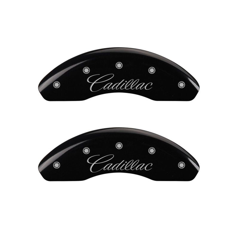 MGP 4 Caliper Covers Engraved Front & Rear Cursive/Cadillac Black finish silver ch MGP