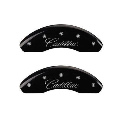 MGP 4 Caliper Covers Engraved Front & Rear Cursive/Cadillac Black finish silver ch MGP