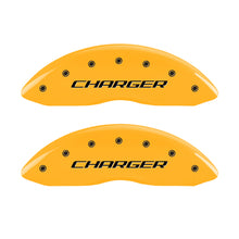 Load image into Gallery viewer, MGP 4 Caliper Covers Engraved Front Charger Rear RT Yellow Finish Black Char 2006 Dodge Charger MGP