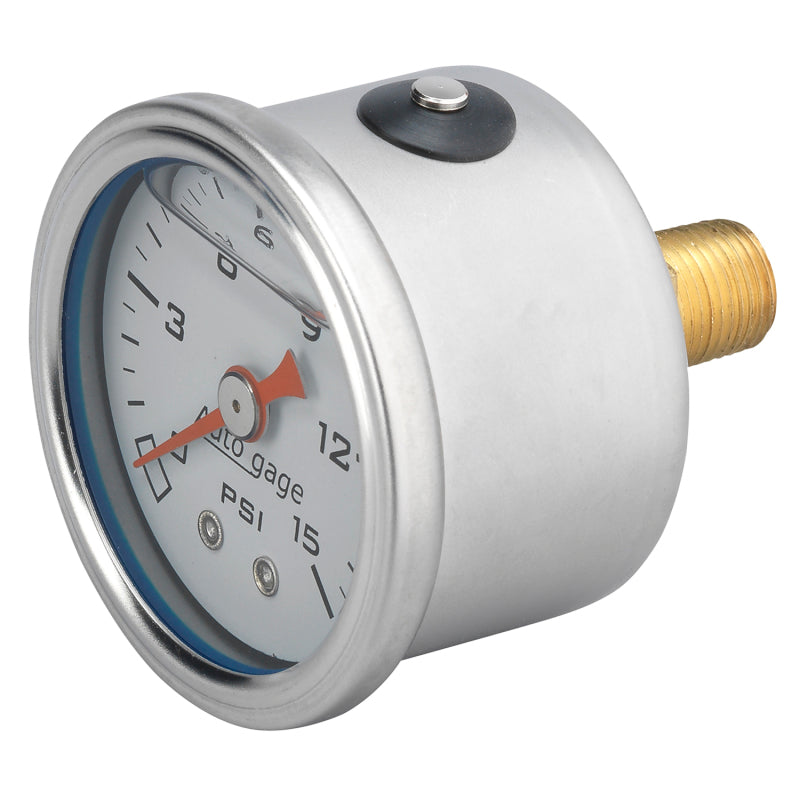 Autometer AutoGage 1.5in Liquid Filled Mechanical 0-15 PSI Fuel Pressure Gauge - White 2175