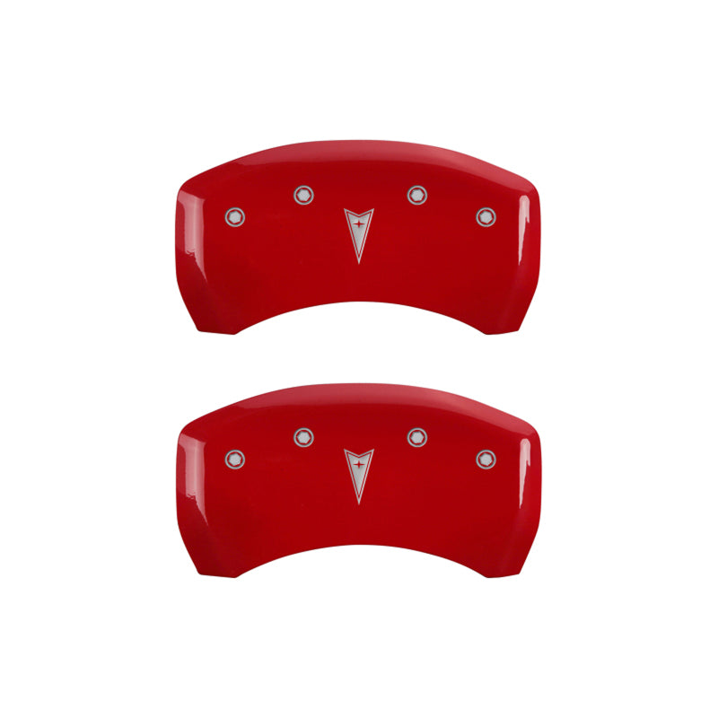 MGP 4 Caliper Covers Engraved Front Pontiac Engraved Rear Arrow Red finish silver ch MGP