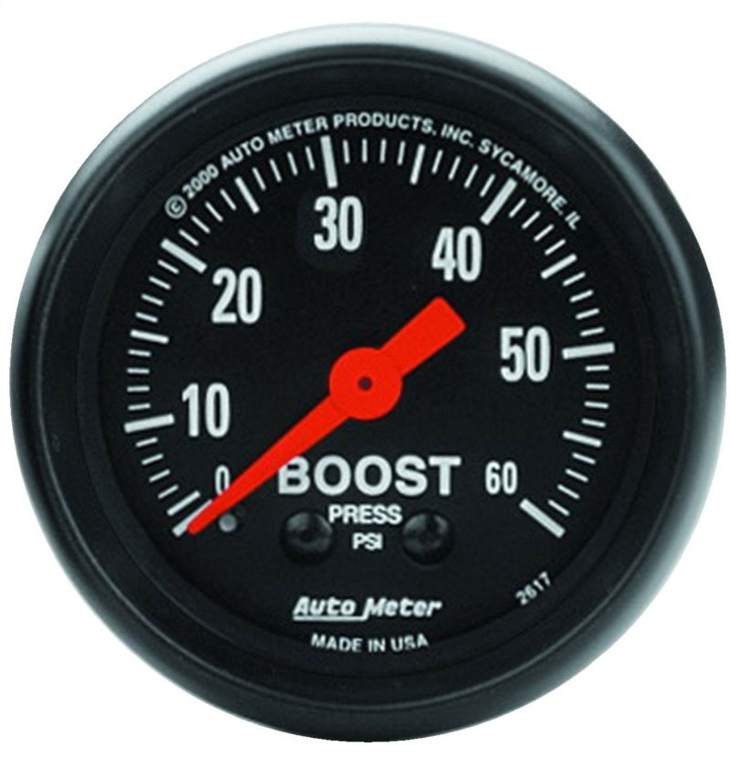 AutoMeter GAUGE; BOOST; 2 1/16in.; 60PSI; MECHANICAL; Z-SERIES - eliteracefab.com