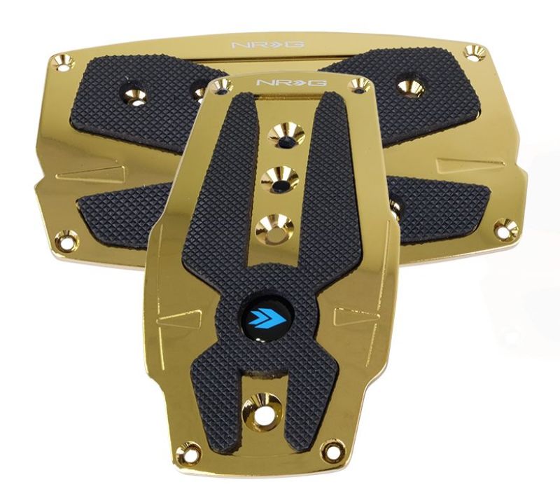 NRG Chrome Gold Automatic Brushed Aluminum Sport Pedal with Black Rubber Inserts Universal - eliteracefab.com