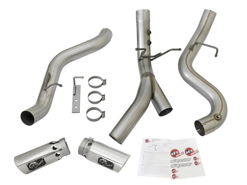 aFe ATLAS 4in DPF-Back Alum Steel Exhaust System w/Dual Exit Polished Tip 2017 GM Duramax 6.6L (td) aFe