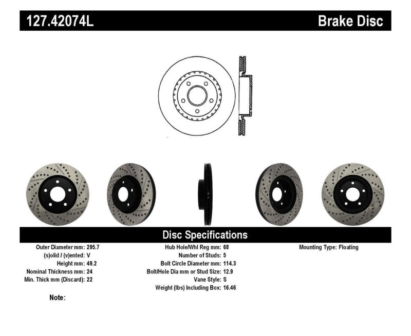 StopTech 1/02-05 Infiniti G35 (alloy disc) / 6/02-05 Nissan 350Z Slotted & Drilled Left Front Rotor - eliteracefab.com