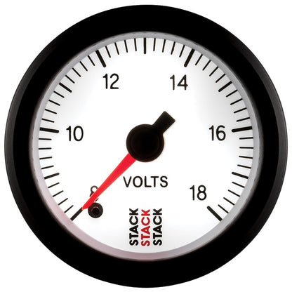 Autometer Stack 52mm 8-18V Pro Stepper Motor Battery Voltage Gauge - White ST3366
