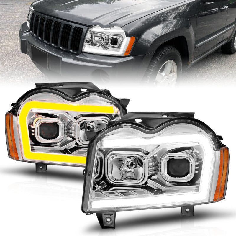 ANZO JEEP GRAND CHEROKEE 05-07 PROJECTOR SWITCHBACK PLANK STYLE HEADLIGHTS CHROME 111544