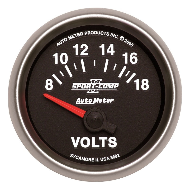 Autometer Sport-Comp II 52mm 8-18 Volt Short Sweep Electronic Voltmeter 3692