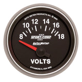 Autometer Sport-Comp II 52mm 8-18 Volt Short Sweep Electronic Voltmeter