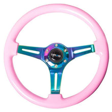 Load image into Gallery viewer, NRG Classic Wood Grain Steering Wheel 350mm Neochrome 3-Spokes Neon Pink - eliteracefab.com