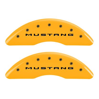 MGP 4 Caliper Covers Engraved Front 2015/Mustang Engraved Rear 2015/GT Yellow finish black ch - eliteracefab.com