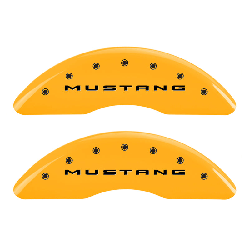 MGP 4 Caliper Covers Engraved Front 2015/Mustang Engraved Rear 2015/GT Yellow finish black ch - eliteracefab.com