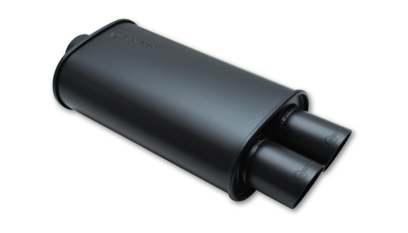 Vibrant StreetPower FLAT BLACK Oval Muffler with Dual 3in Outlets - 2.5in inlet I.D. - eliteracefab.com