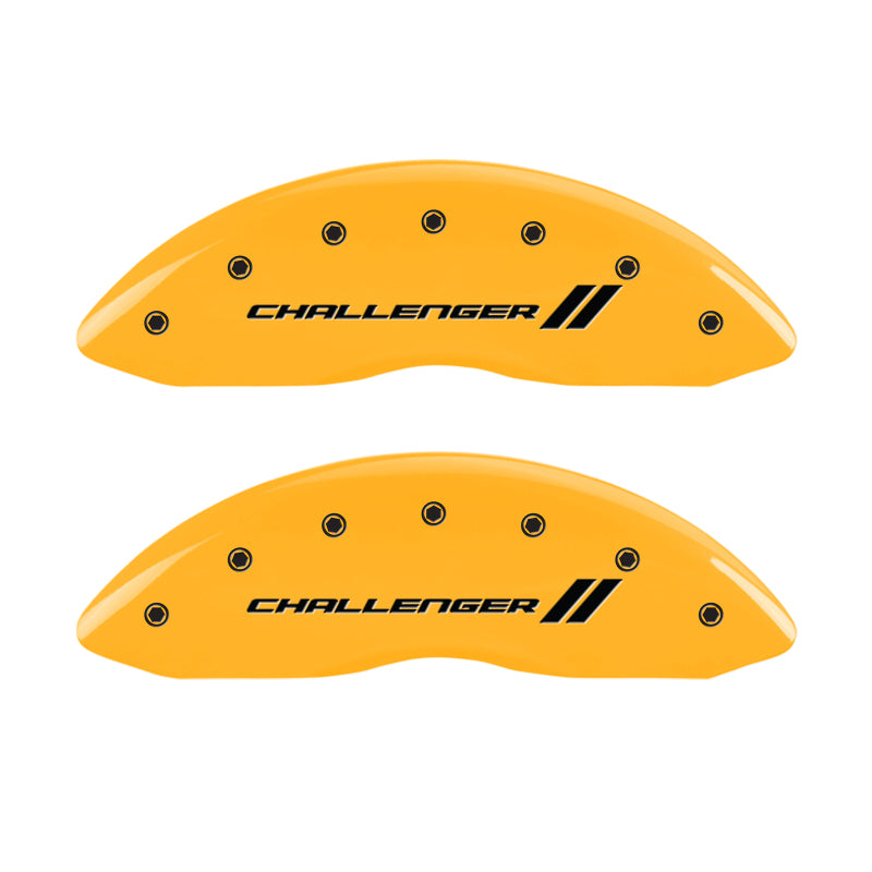 MGP 4 Caliper Covers Engraved Front & Rear With stripes/Challenger Yellow finish black ch MGP