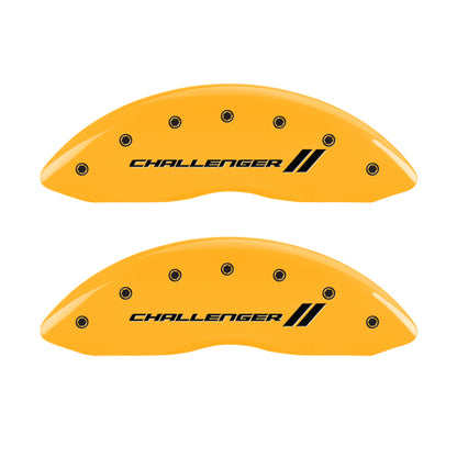 MGP 4 Caliper Covers Engraved Front & Rear With stripes/Challenger Yellow finish black ch MGP