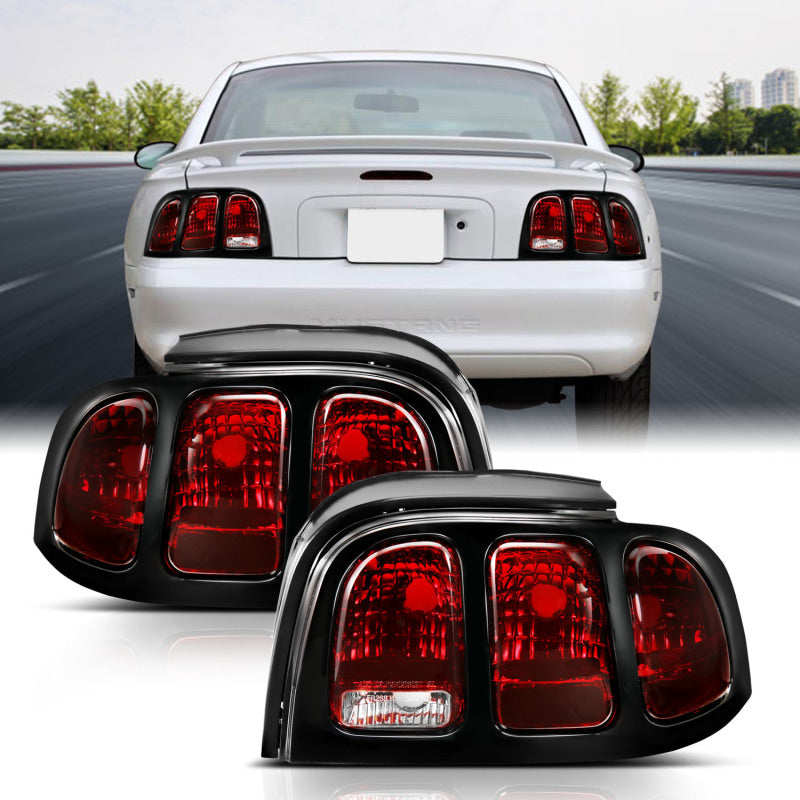 ANZO 1994-1998 Ford Mustang Taillight Dark Red Lens (OE Style) - eliteracefab.com