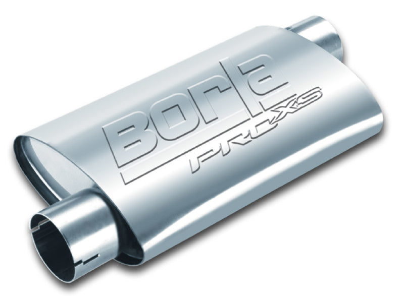 Borla Universal Pro-XS Oval 2in Inlet/Outlet Offset/Offset Notched Muffler - eliteracefab.com