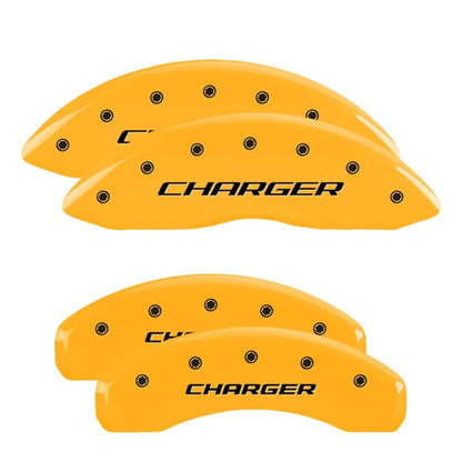 MGP 4 Caliper Covers Engraved Front & Rear Block/Charger Yellow finish black ch MGP